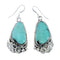 Navajo Turquoise Genuine Sterling Silver Scalloped Leaf Hook Dangle Earrings AX129506